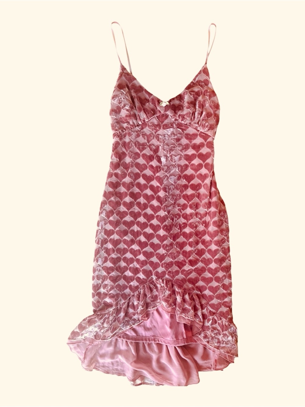 Betsey Johnson Y2K Velvet Burnout Midi Dress Hearts Spaghetti Strap
